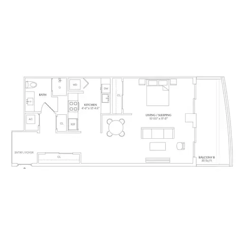 Floor plan x011 - Floor 2-4 - Shoreline West, Studio · 1 bath