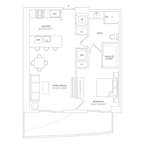 Floor plan x06 - Shoreline East, 1 bed · 1 bath · 672 sf