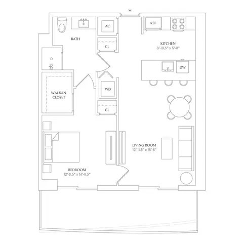 Floor plan x04 - Shoreline East, 1 bed · 1 bath · 685 sf