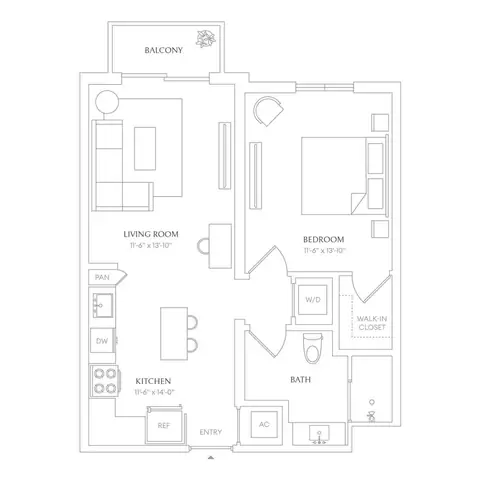 Floor plan x08 - Villa Laguna, 1 bed · 1 bath · 688 sf