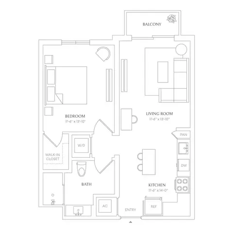 Floor plan x09 - Villa Laguna, 1 bed · 1 bath · 688 sf