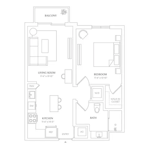Floor plan x11 - Villa Laguna, 1 bed · 1 bath · 688 sf
