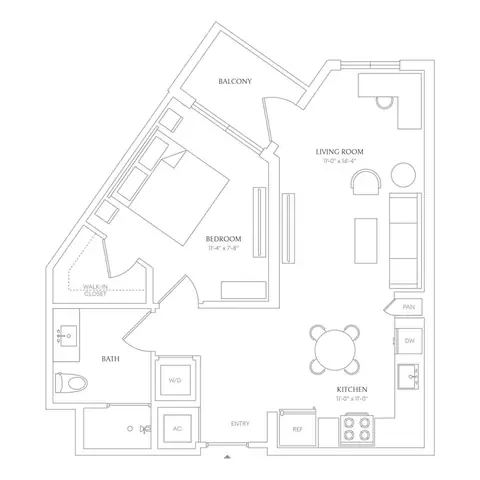 Floor plan x27 - Villa Sole, 1 bed · 1 bath · 689 sf