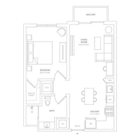 Floor plan x28 - Villa Sole, 1 bed · 1 bath · 689 sf