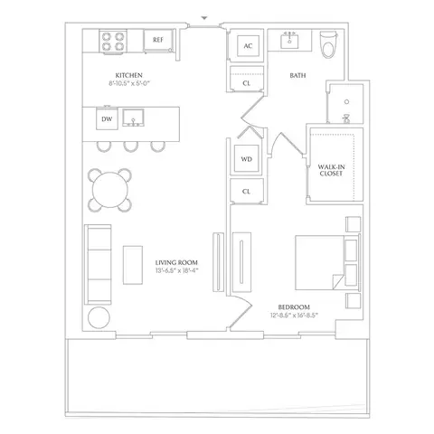 Floor plan x12 - Floor 2-9 - Shoreline East, 1 bed · 1 bath · 701 sf