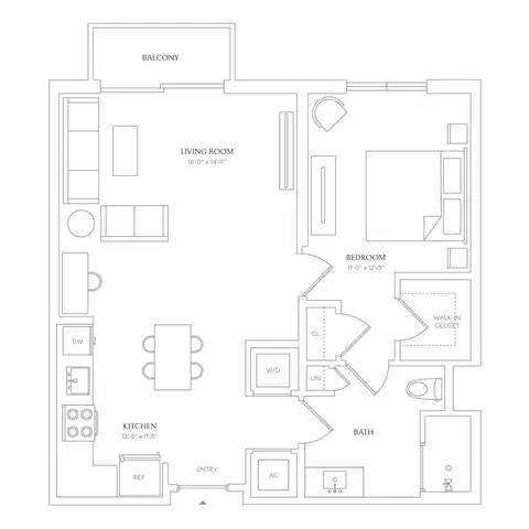 Floor plan x24 - Villa Sole, 1 bed · 1 bath · 780 sf
