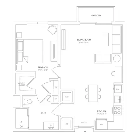 Floor plan x33 - Villa Sole, 1 bed · 1 bath · 780 sf