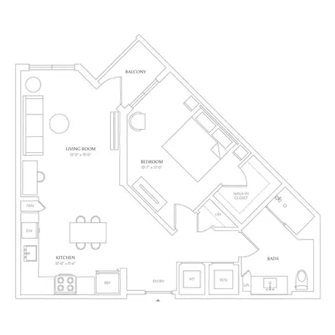 Floor plan x11 - Villa Sole, 1 bed · 1 bath · 792 sf