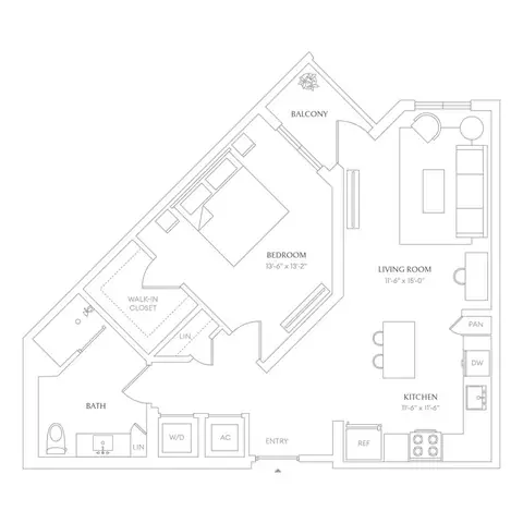 Floor plan x13 - Villa Laguna, 1 bed · 1 bath · 792 sf