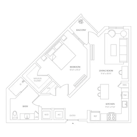 Floor plan x18 - Villa Laguna, 1 bed · 1 bath · 792 sf
