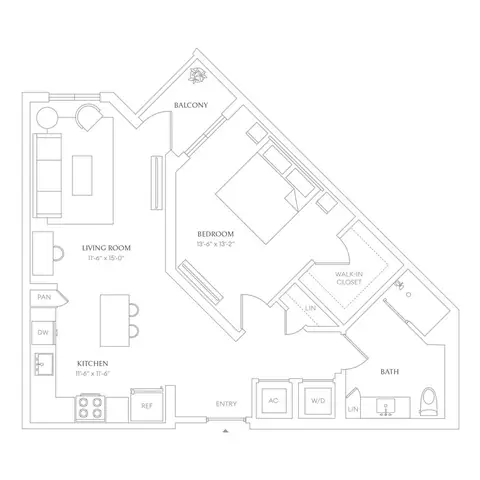 Floor plan x23 - Villa Laguna, 1 bed · 1 bath · 792 sf