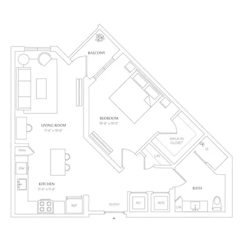 Floor plan x28 - Villa Laguna, 1 bed · 1 bath · 792 sf