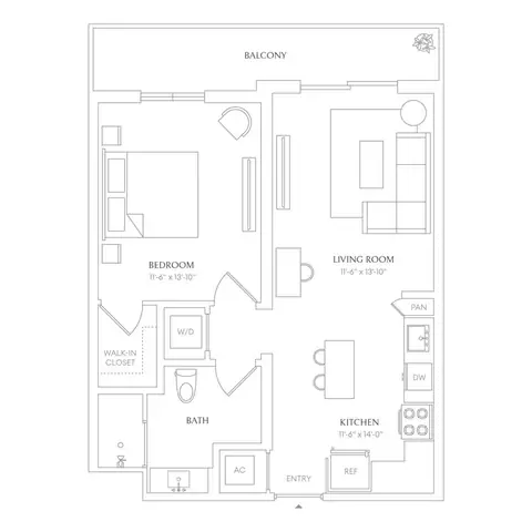 Floor plan 610 - Villa Laguna, 1 bed · 1 bath