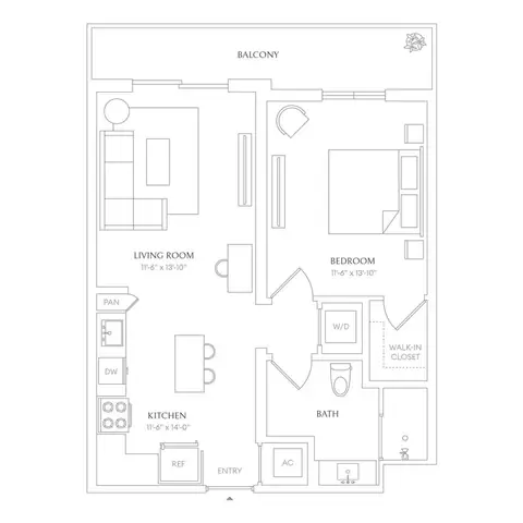 Floor plan 612 - Villa Laguna, 1 bed · 1 bath