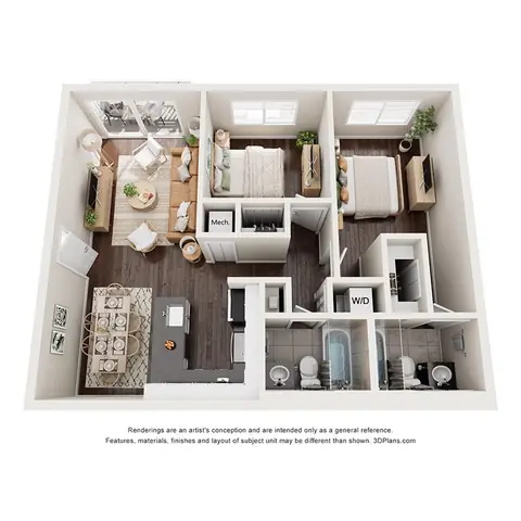 Floor plan B2R, 2 beds · 2 baths