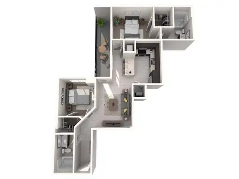 Floor plan Torpedo, 2 beds · 2 baths · 1,006 sf