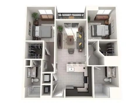Floor plan Diadema, 2 beds · 2 baths · 1,021 sf