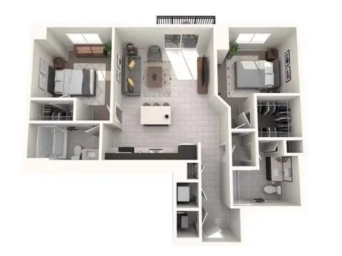 Floor plan Piramide, 2 beds · 2 baths · 1,039 sf