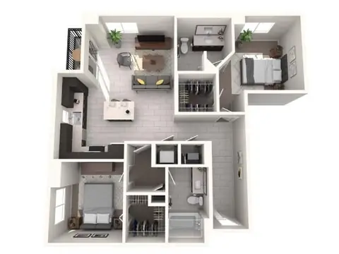 Floor plan Candela, 2 beds · 2 baths · 1,075 sf