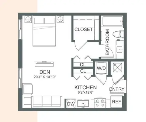 Floor plan S1, Studio · 1 bath