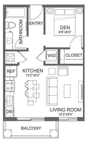 Floor plan S2, Studio · 1 bath