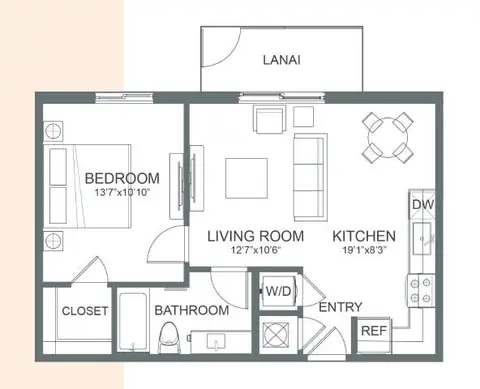 Floor plan A1, 1 bed · 1 bath