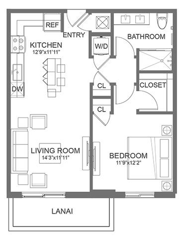 Floor plan A10, 1 bed · 1 bath