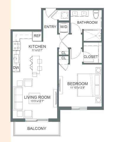 Floor plan A11, 1 bed · 1 bath