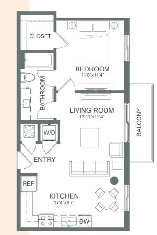 Floor plan A3, 1 bed · 1 bath