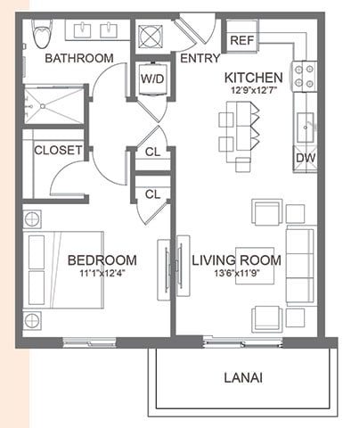 Floor plan A6, 1 bed · 1 bath