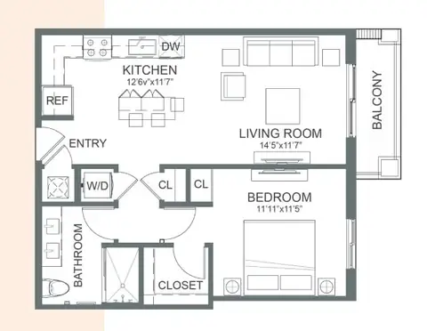 Floor plan A7, 1 bed · 1 bath