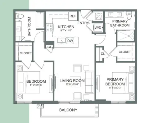 Floor plan B11, 2 beds · 2 baths