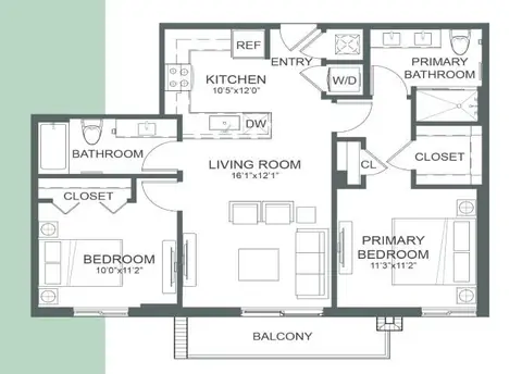 Floor plan B2, 2 beds · 2 baths