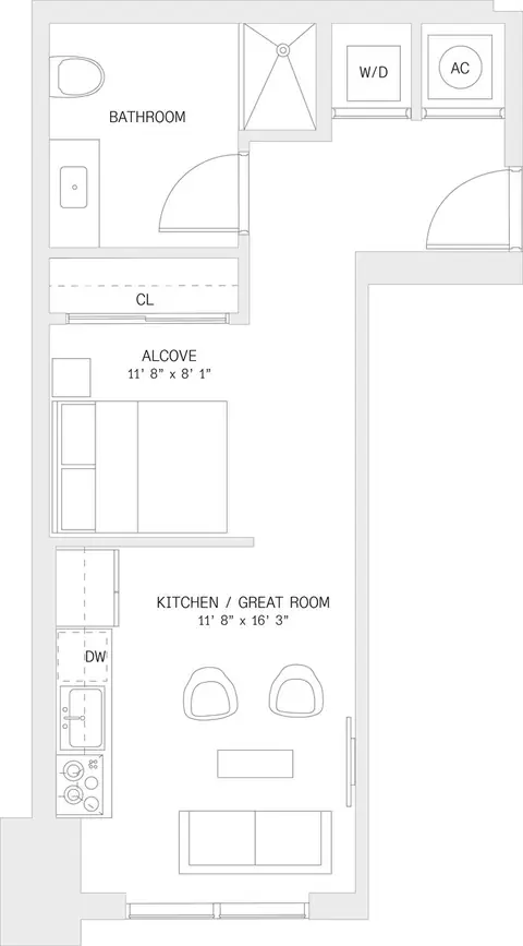 Floor plan Studio-S4, Studio · 1 bath · 489 sf