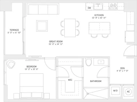 Floor plan 1 Bed/ 1 Bath Den-A4, 1 bed · 1 bath · 840 sf