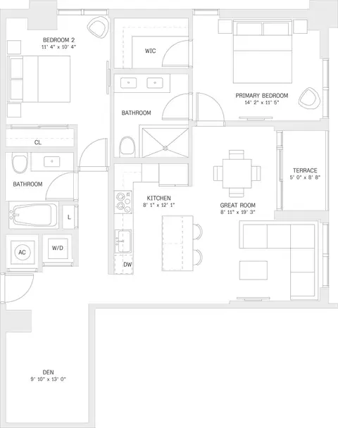 Floor plan 2 Bed/ 2 Bath Den-B4, 2 beds · 2 baths