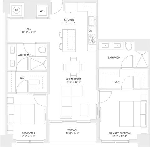 Floor plan 2 Bed/ 2 Bath Den-B5, 2 beds · 2 baths