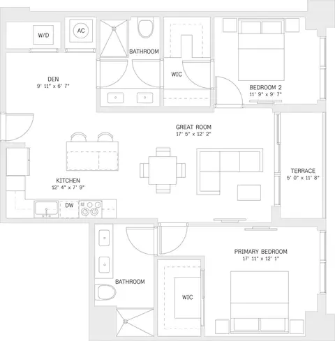 Floor plan 2 Bed/ 2 Bath Den-B6, 2 beds · 2 baths