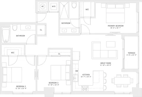 Floor plan 3 Bed/ 2 Bath-C1, 3 beds · 2 baths · 1,399 sf