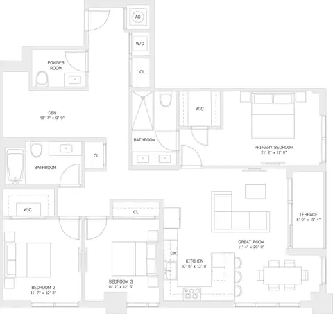 Floor plan 3 Bed/ 2 Bath Den-C2, 3 beds · 2 baths · 1,694 sf