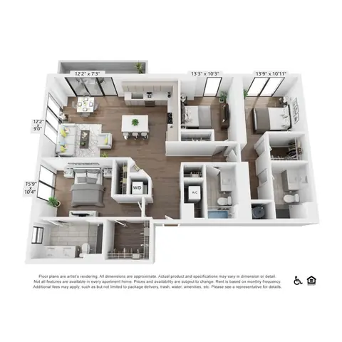 Floor plan C1, 3 beds · 3 baths · 1,562 sf