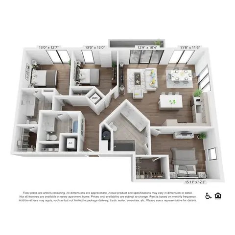 Floor plan C2, 3 beds · 3 baths · 1,621 sf