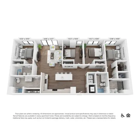 Floor plan D1, 4 beds · 4 baths
