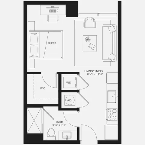 Floor plan S2, Studio · 1 bath · 466 sf