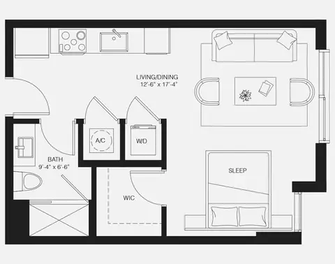 Floor plan S1, Studio · 1 bath · 474 sf