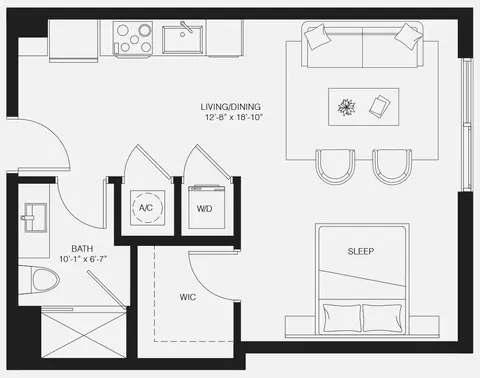 Floor plan S3, Studio · 1 bath · 553 sf
