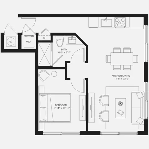 Floor plan A1, 1 bed · 1 bath · 622 sf