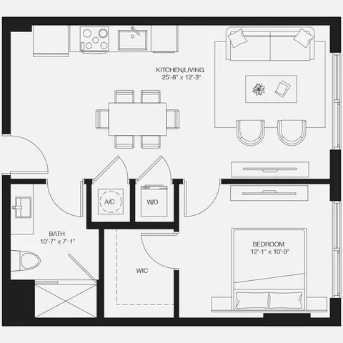 Floor plan A2, 1 bed · 1 bath · 646 sf