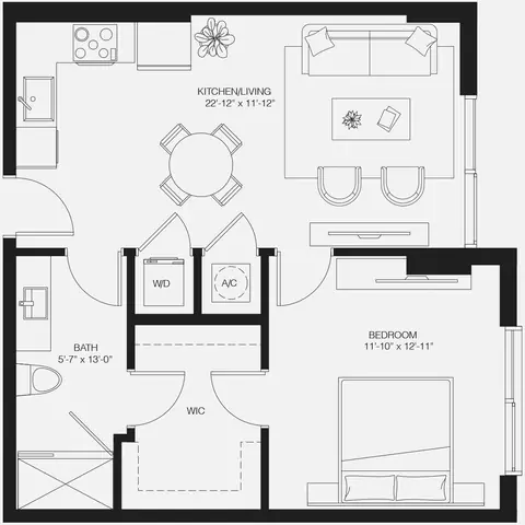 Floor plan A3, 1 bed · 1 bath · 701 sf