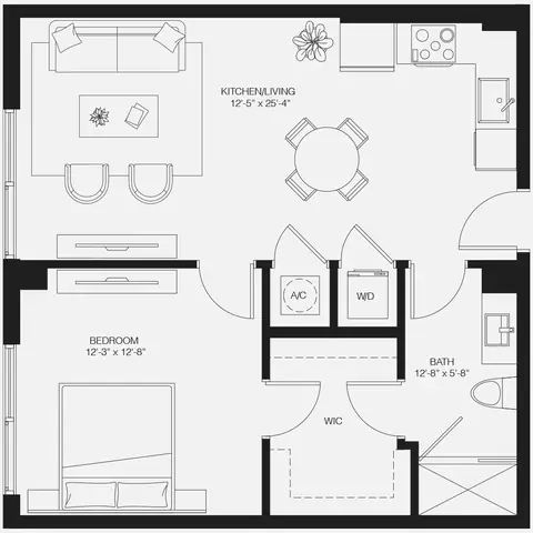 Floor plan A4, 1 bed · 1 bath · 740 sf
